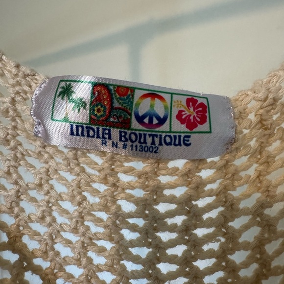 India Boutique Beige Beach Boho Indi Knit Cover-Up size M/L - Picture 3 of 3